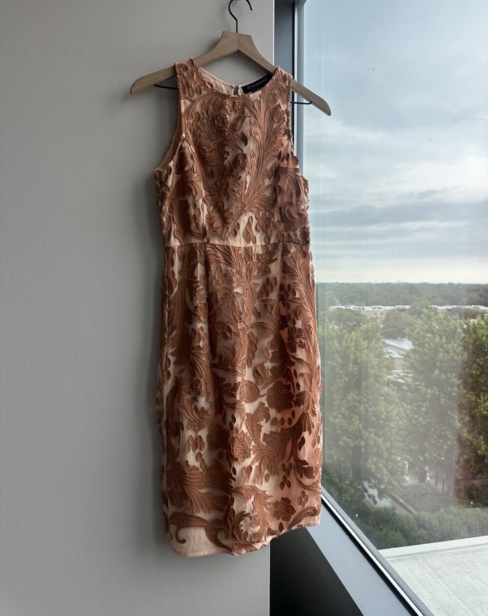 Pankaj & Nidhi Sheath Dress Pink Beige Mesh Floral Embroidered Sleeveless 4 4